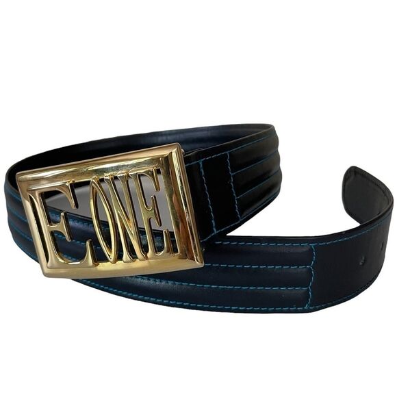 Vintage 80s Era Escada Gold E One Logo Buckle Belt Size 42 main image 5